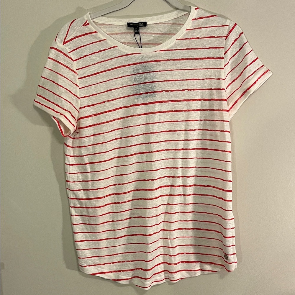 Massimo Dutti Red and White Striped Short Sleeve Tee